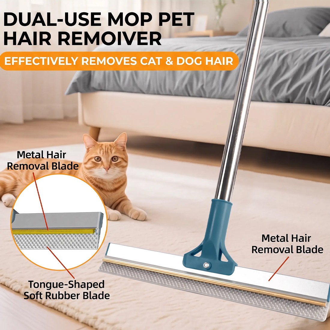 Rubber Broom Pet Hair Brush Set Carpet Cleaner Dog Remover — image 3