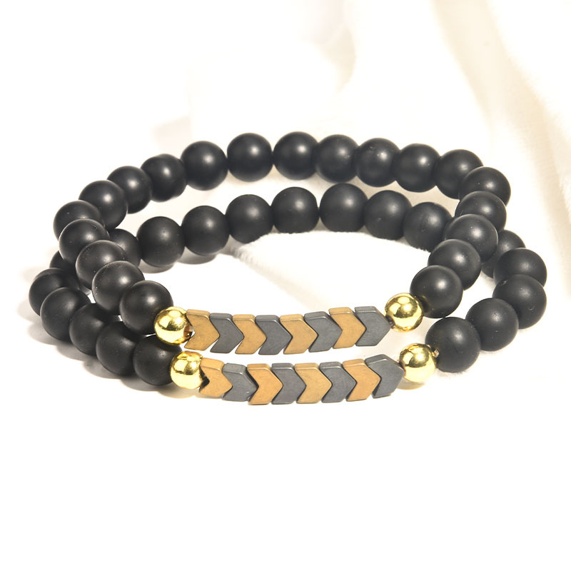 Men's Suit With Elastic Round Bead Hitting Color Hematite Bracelet