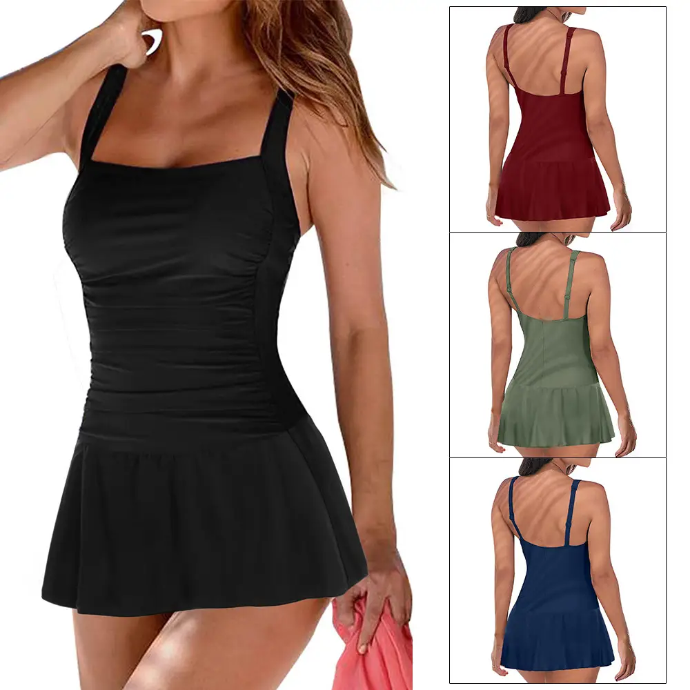 Plus Size Suspender One-piece Nylon Swimsuit