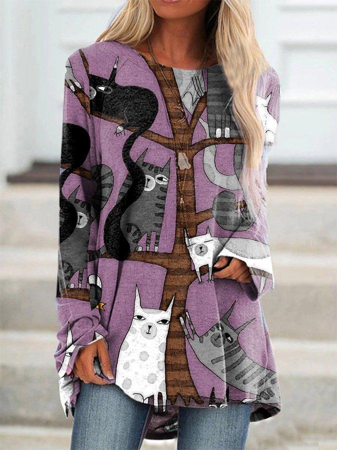 Printed Street Long Sleeve Multicolor Oversized T-Shirt