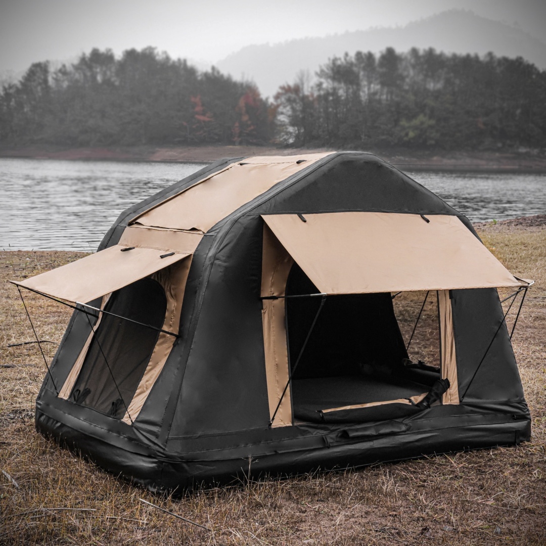 Foldable 2-3 People Amphibious Inflatable Car Roof Top Tent For Camping Outdoor Glamping Camping Tent For SUV,Truck  Without Ladder, Two-tone Style, Khaki & Black
