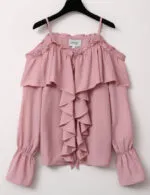 Strap Chic Ruffle Shirt Off Shoulder Top Female Lotus Root Pink - Shop at LoveMi