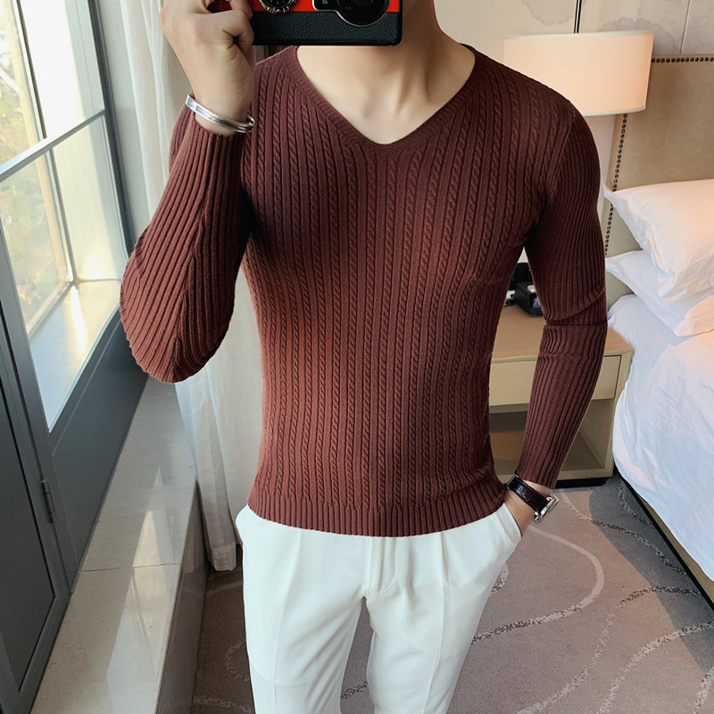 Autumn And Winter Men's Solid Color V-neck Bottoming Knitwear