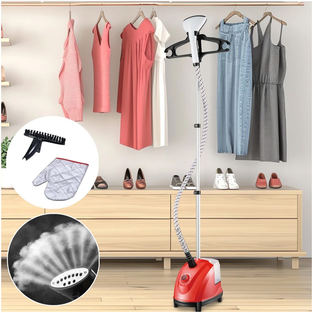 1800W Upright Vertical Garment Clothes Steamer 1.5L 11 Settings W Ironing Board