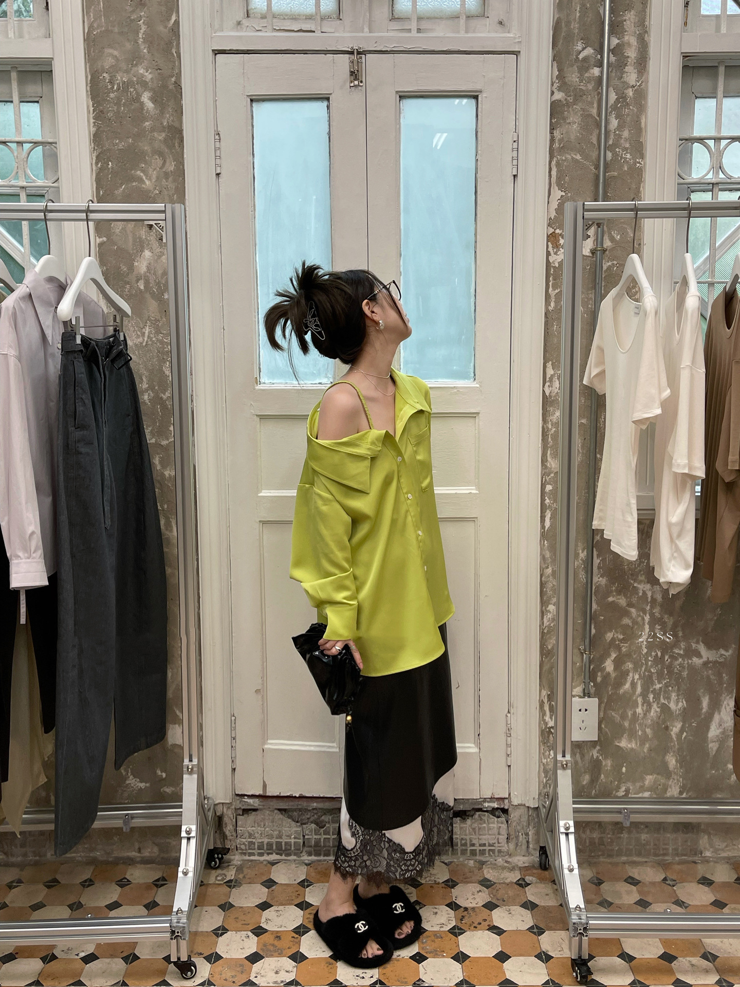 Women's Lace Stitching Leather Women's Skirt