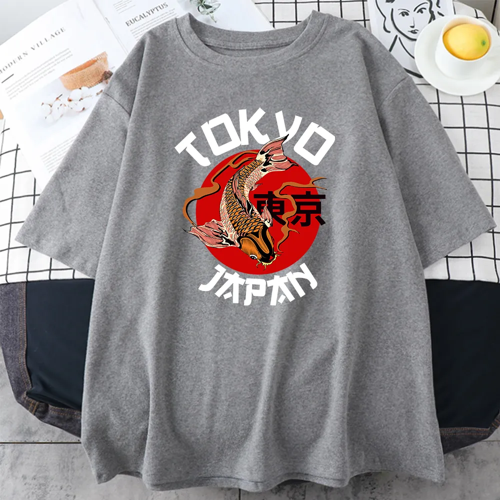 Printed T-shirt Men's And Women's Summer Casual Round Neck Short Sleeves - Light Grey