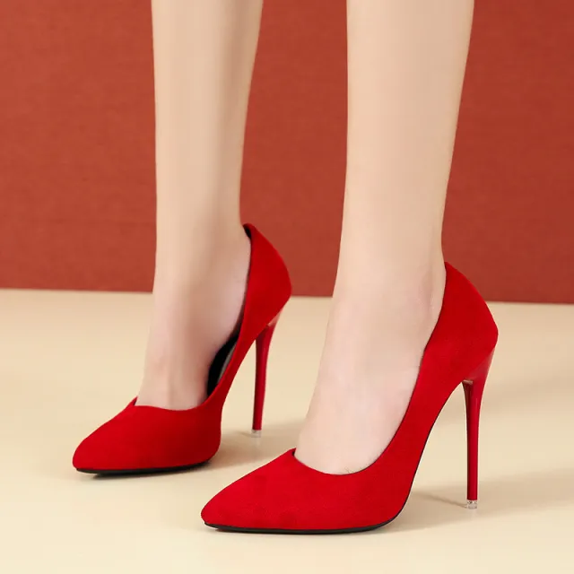 Fine Heel Pointed Toe Single Shoes Female Red - Shop at LoveMi