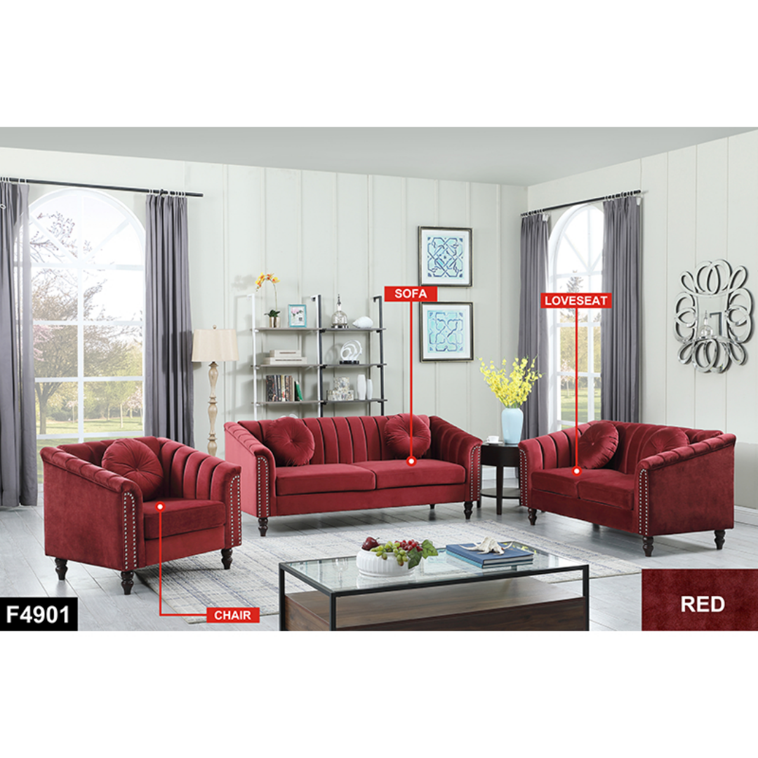 Pickup Only--Red Microfiber 3-Piece Couch Living Room Sofa Set