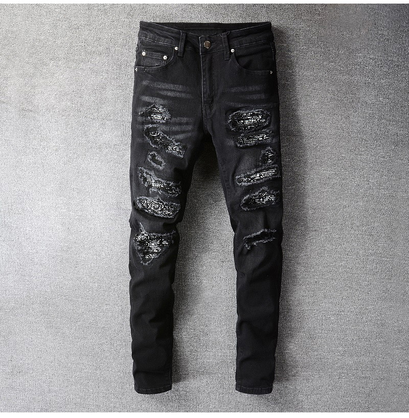 Title 3, Heren Ripped Cashew Patch Stretch Tight Jeans, ...