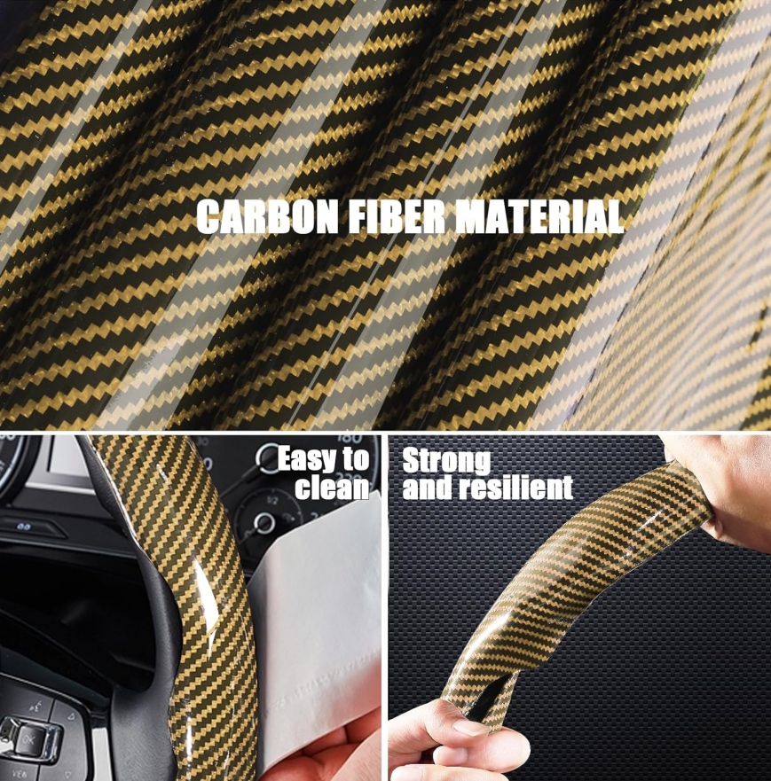 Carbon Fiber Steering Wheel Covers 3 Piece Clip On Steering Wheel Cover Yellow