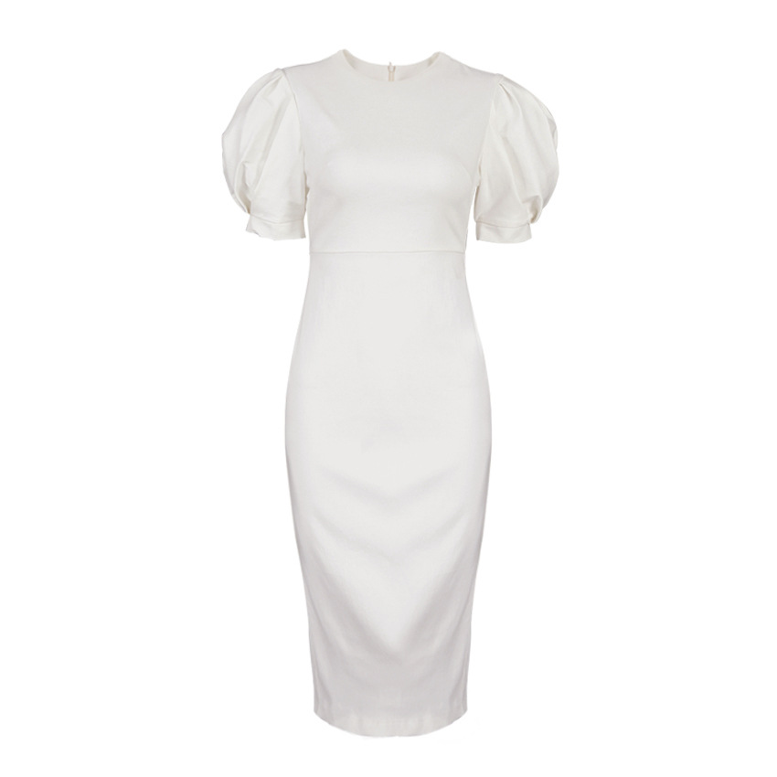 Fashion Ladies Tight High Waist Puff Sleeve Dress