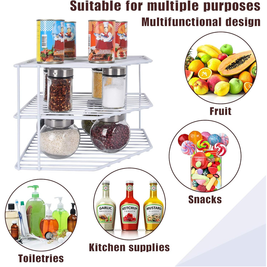 Multifunction 3 Tier Corner Plate Kitchen Cupboard Organiser Tidy Storage Rack