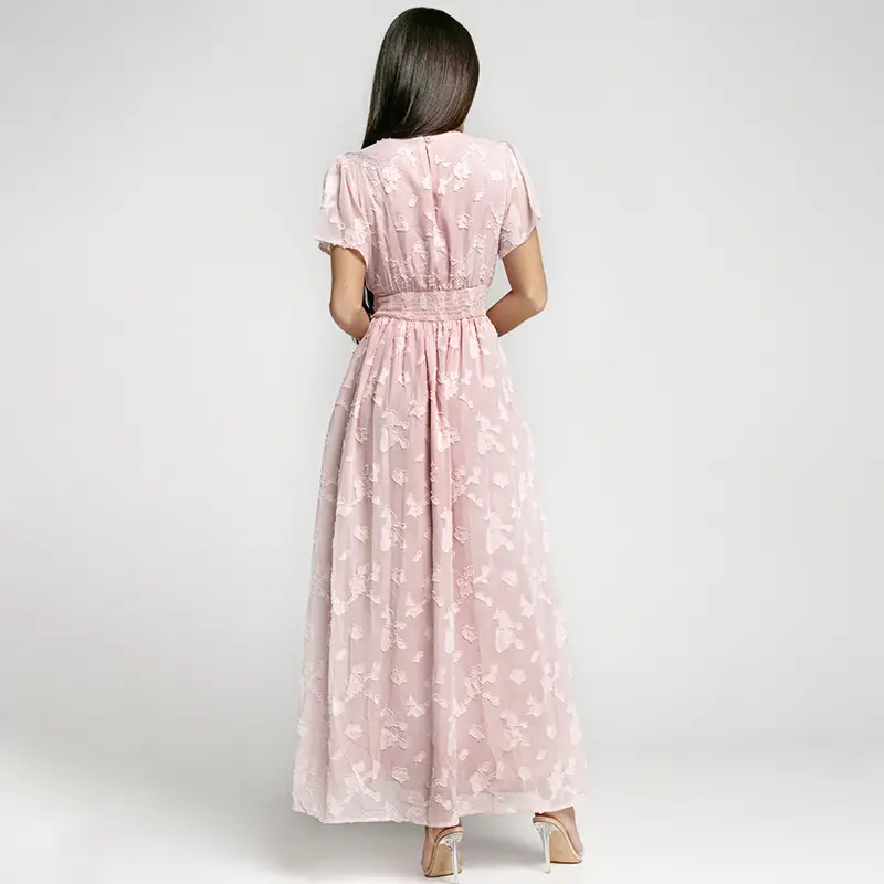 Women's V-neck Chiffon Pullover Solid Color Dress