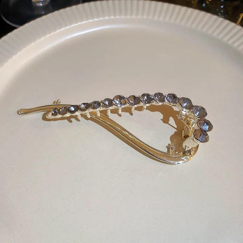 Delicate Diamond Inlaid Geometric Fashion Hairpin Metal - Grey Drill