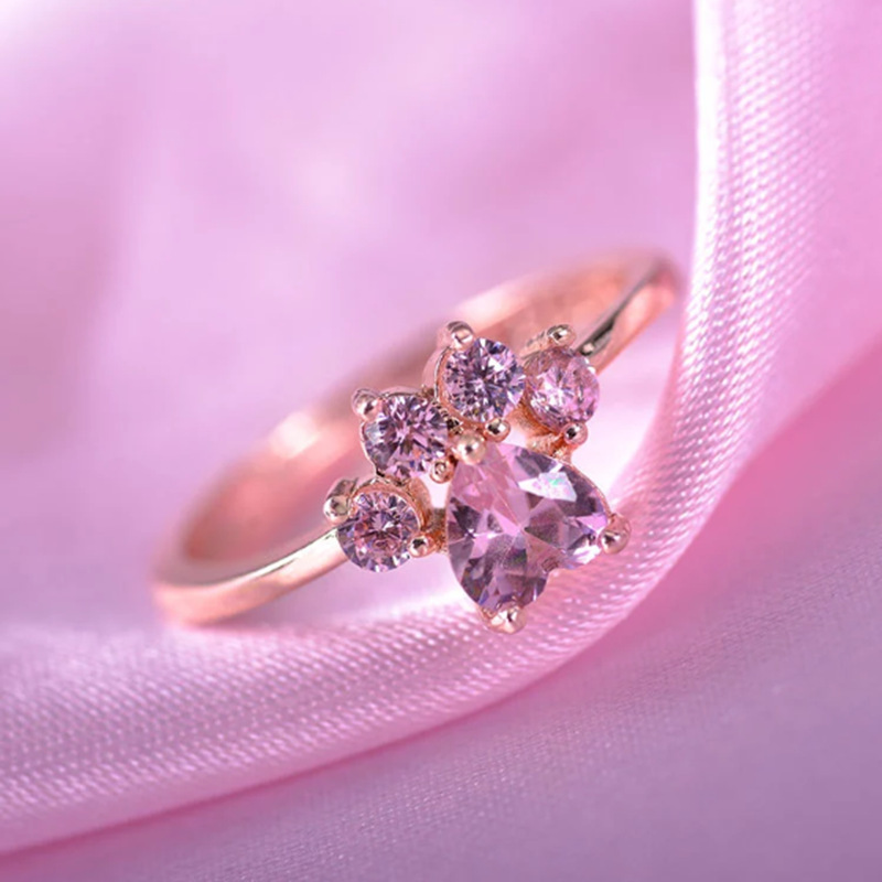 European And American Cartoon Adjustable Cat Paw Cat Footprint Zircon Ring
