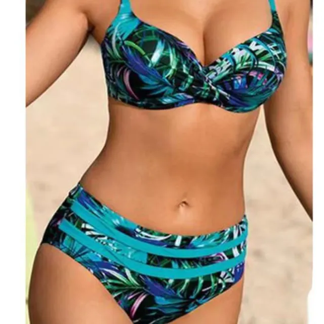 Sexy Bikini Solid Color Split Female Lace up High Waist Swimsuit Blue - Shop at LoveMi