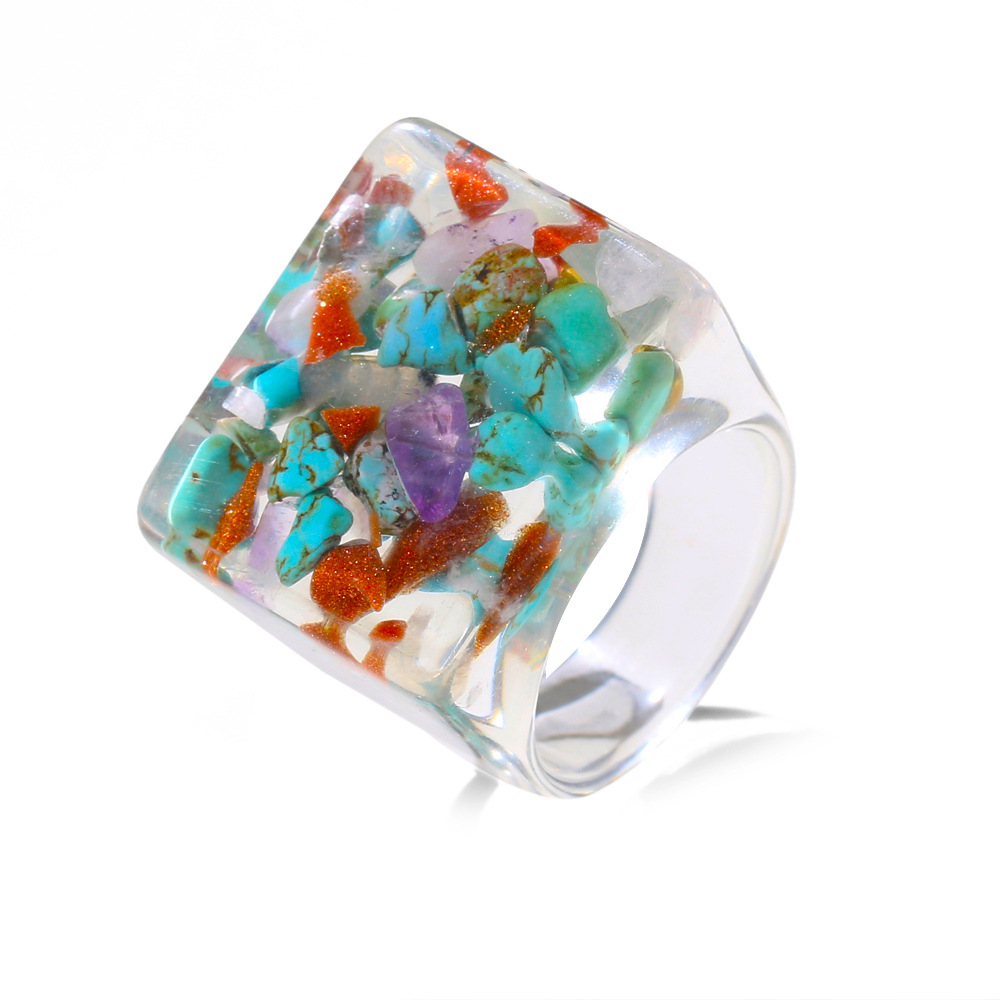 Transparent Ring Resin Fruit Square Acrylic