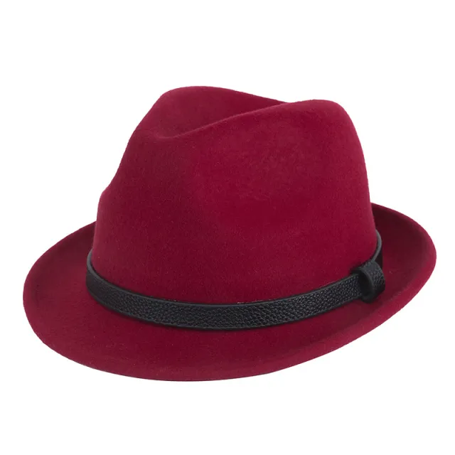 Autumn And Winter Pure Wool Rolled Edge Short Brim Bell British Gentleman Hat Wine Red - Shop at LoveMi