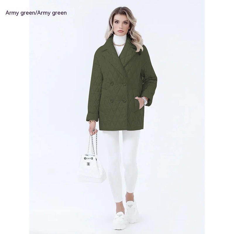 Women's Cotton padded Lapel Short Lightweight Army Green - Shop at LoveMi