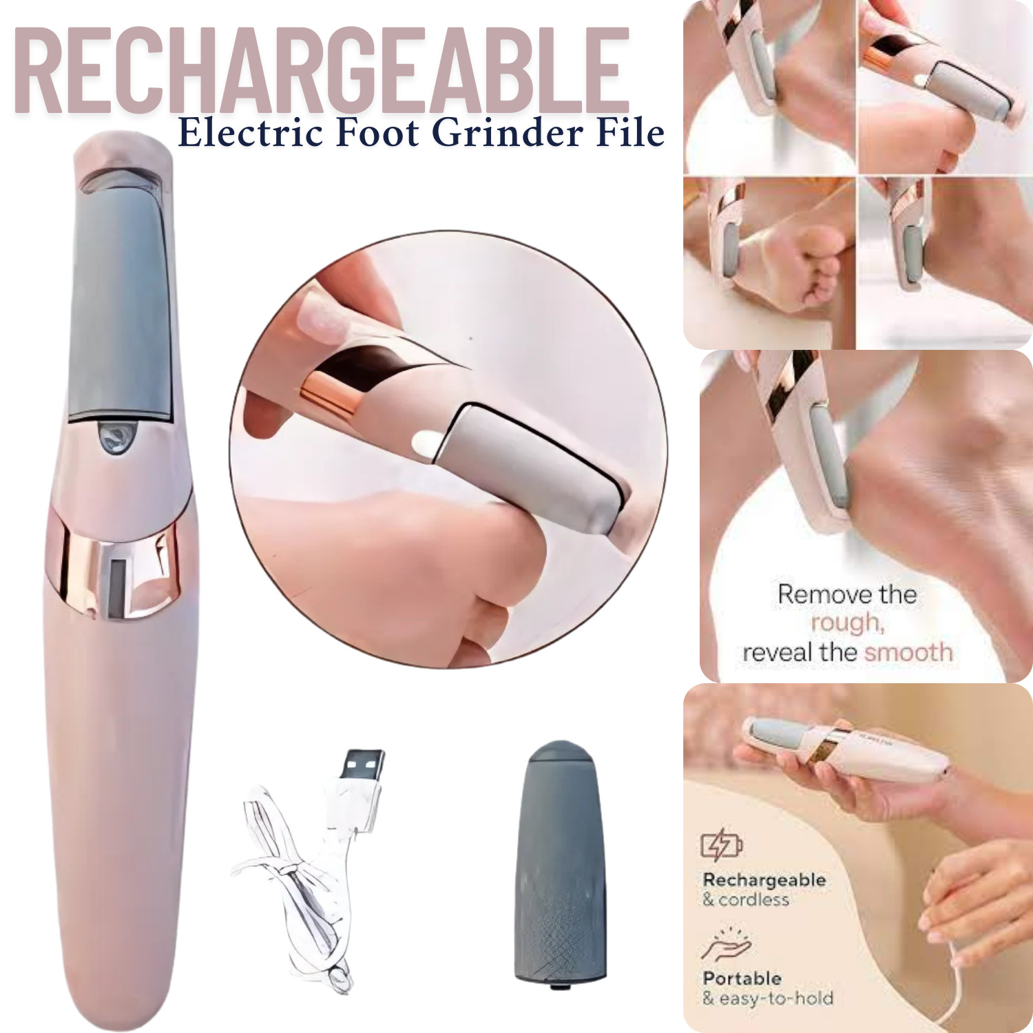 Rechargeable Electric Foot Grinder Pedicure Machine Tool Dead Skin Remover