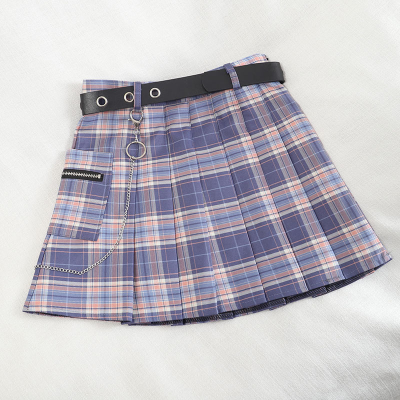 Gradient Plaid High Waist Slim Pleated A-line Skirt Women