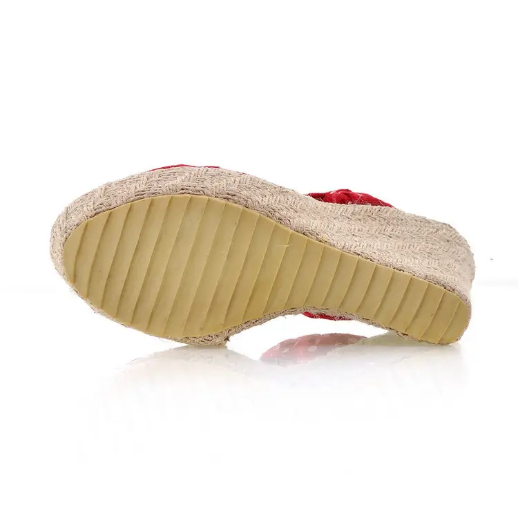 Sweet And Cute Polka-dot Open-toed Platform Hemp Wedging Wedge Sandals