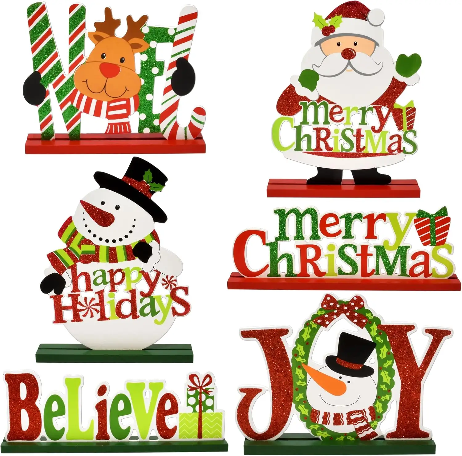 6 Pack Christmas Table Signs, Wooden Holiday