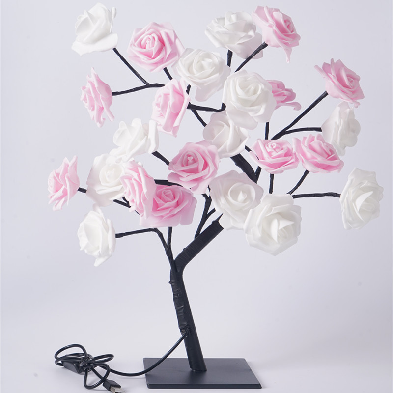 24lights white pink rose tree