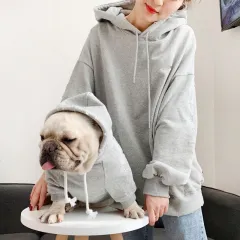 Tide Brand Plus Velvet Three-person Parent-child Dog Costume Male - Grey - View 1