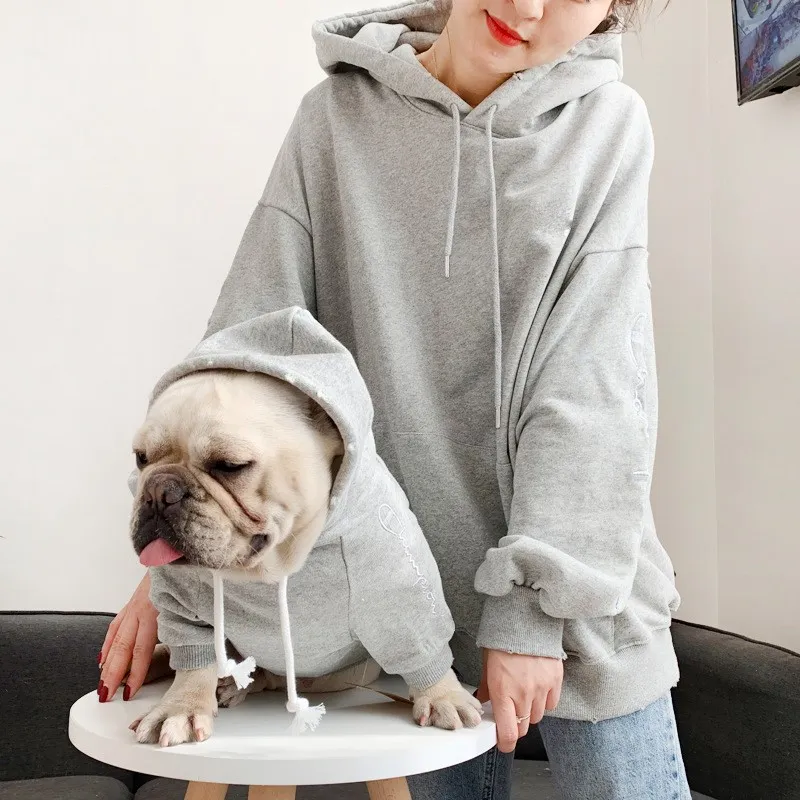 Tide Brand Plus Velvet Three-person Parent-child Dog Costume Male - Grey