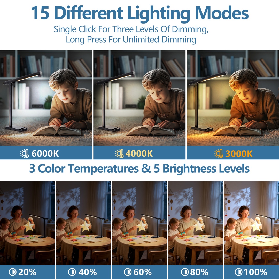 LED Desk Lamp 360 Adjustable, USB Charging Port, 5 Light Modes & Dimmable... 10