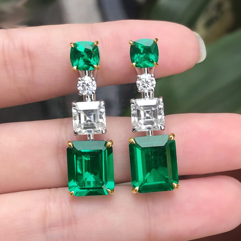 Light Luxury Emerald Cut Zircon Earrings