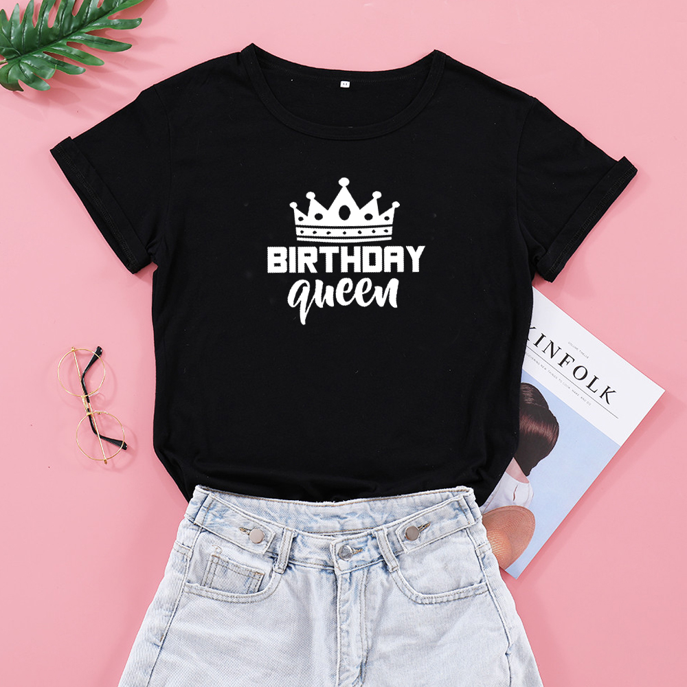 Title 2, Women Queen Letter Print Short Sleeve T Shirt C...