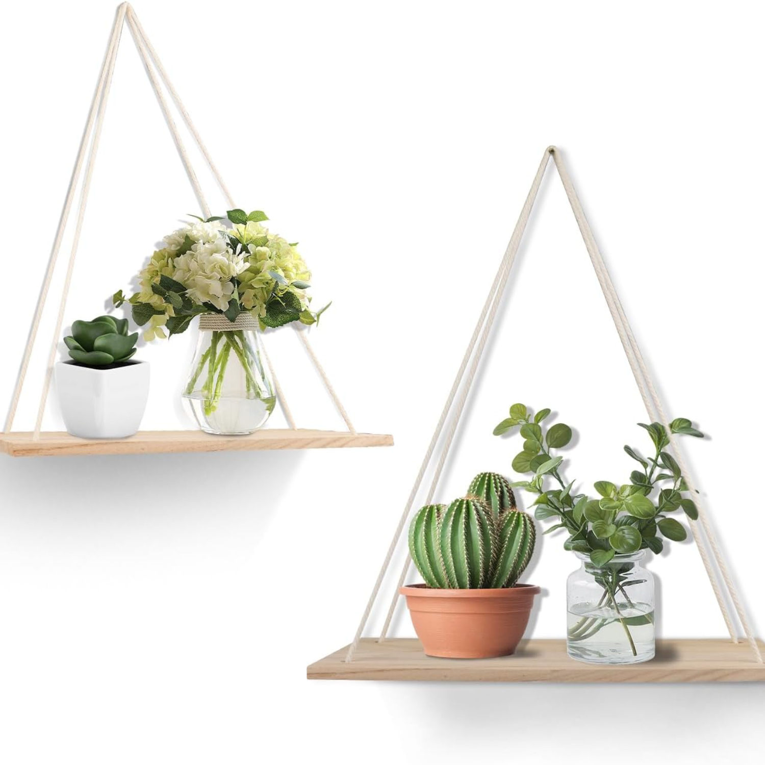 2Pcs Rope Hanging Floating Shelves Wooden Wall Shelves With String Rope For Living Room Bedroom Bathroom Decor