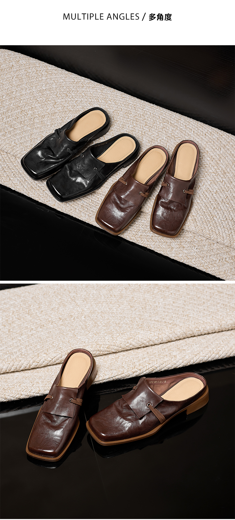 Handmade Leather Mule Slides Side View - Sarah Express