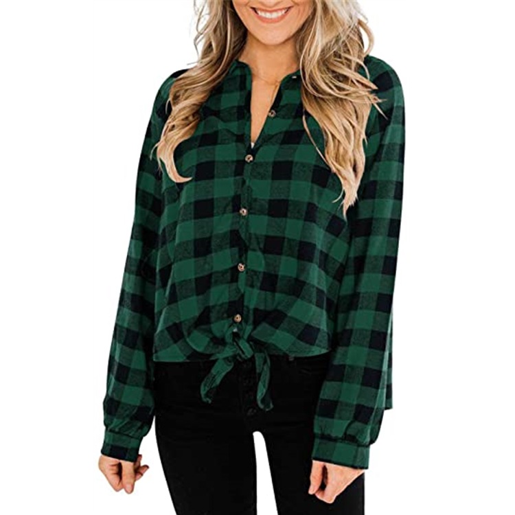 Title 5, Loose Plaid Tie Knot Long-sleeved Cardigan Shirt