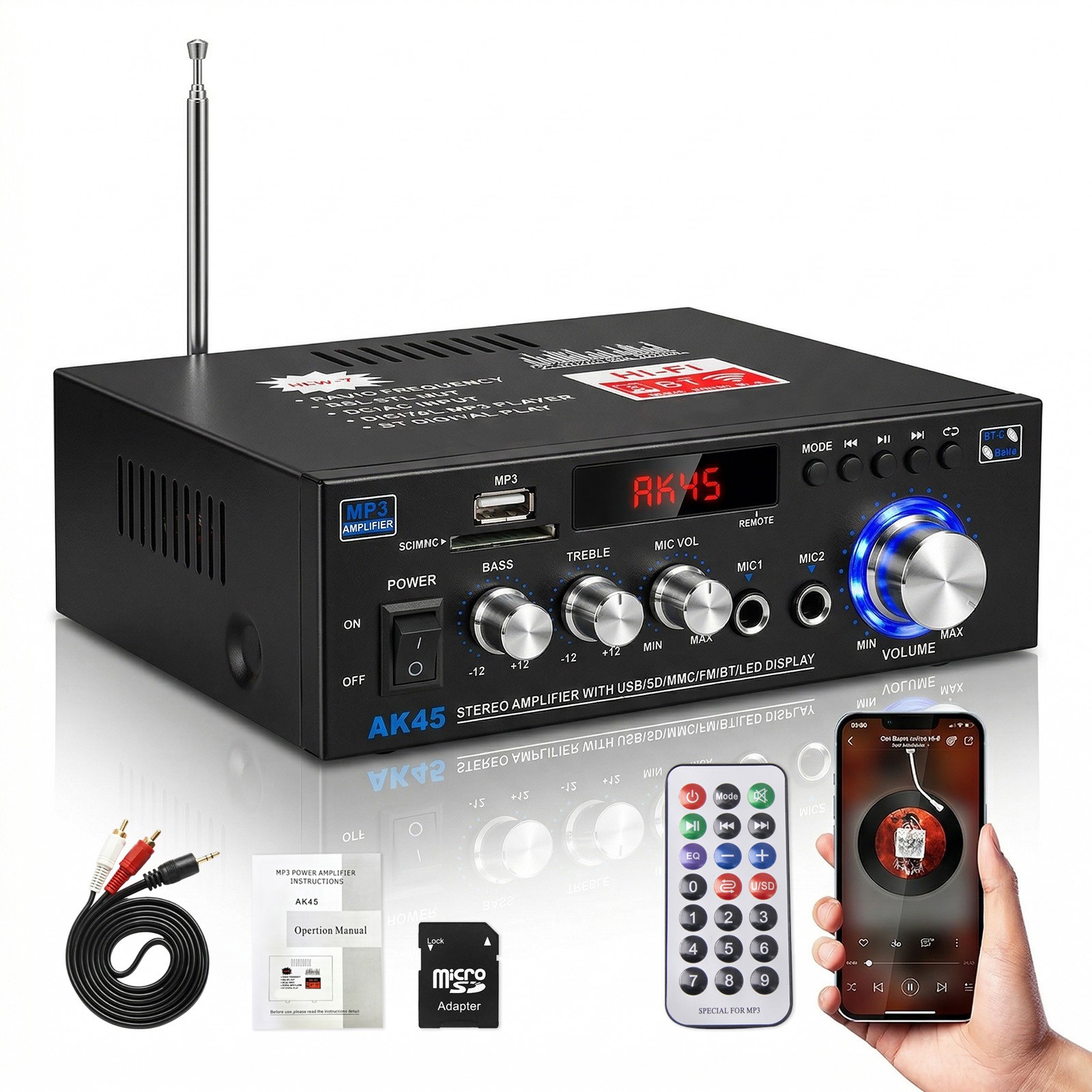 600W Bluetooth Stereo Amplifier Amp HIFI Audio Radio 2CH USB AUX FM Car Home