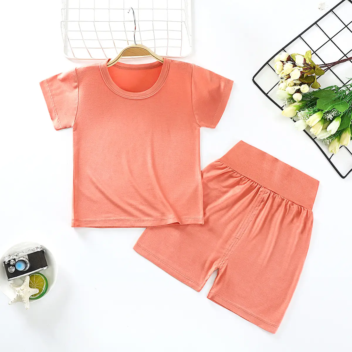 Modal Children's Short-sleeved Suit Boys And Girls Short-sleeved Shorts Two-piece Infant Baby Clothes