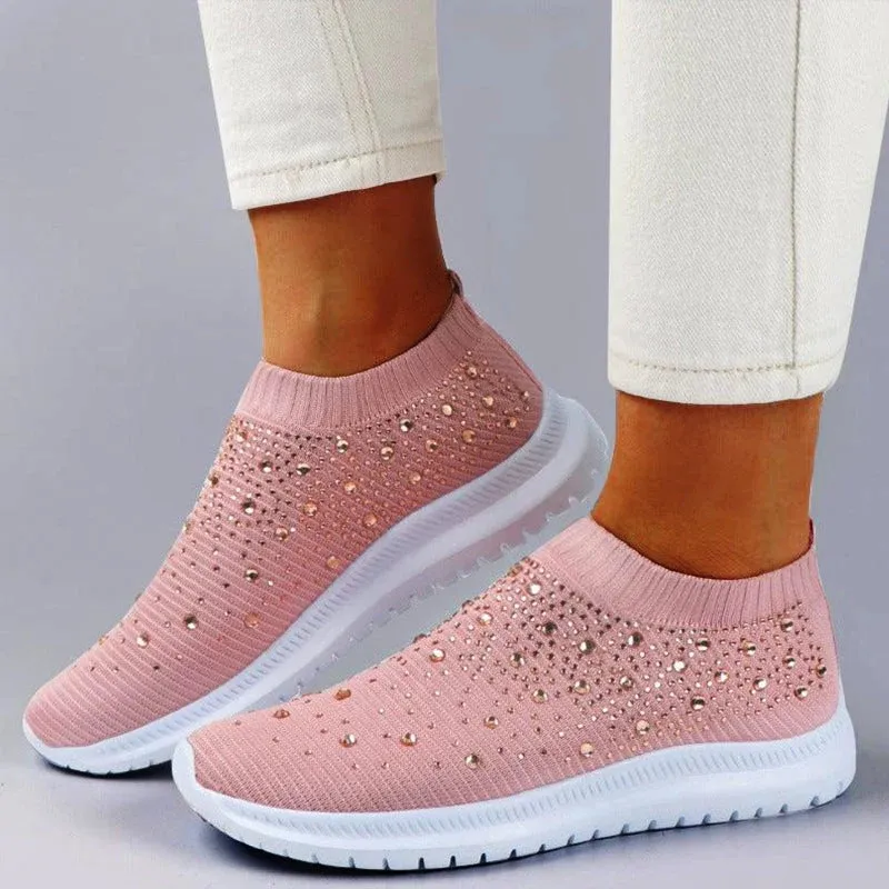 Rhinestone Flyknit Sneakers - Pink