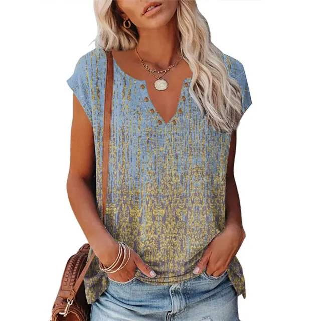 Printed V neck Women's Tank Top Yellow - Shop at LoveMi