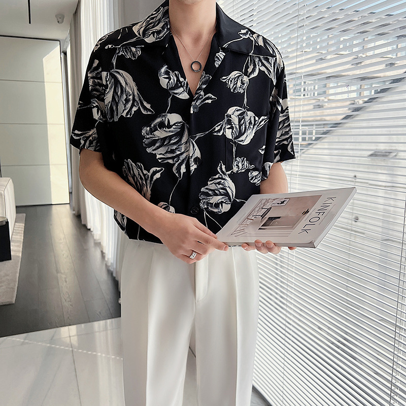 Casual Draping Summer Rose Cuban Collar Shirt