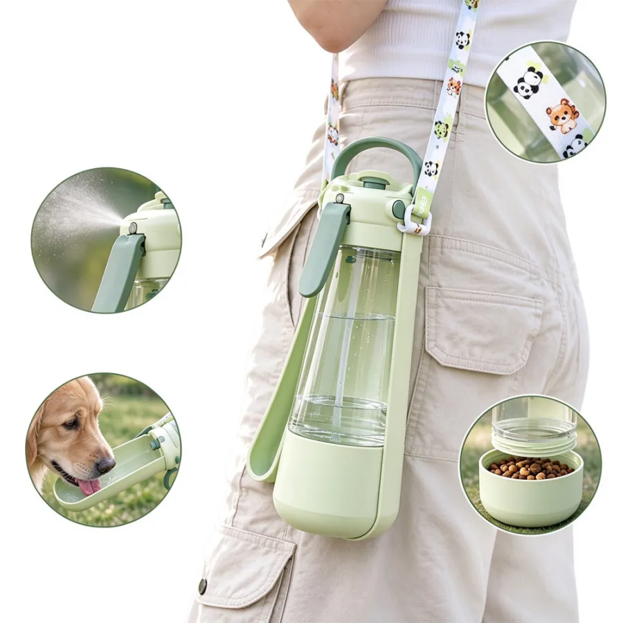 3in1 Dog Water Bottle With Mist Sprayer & Food Storage
