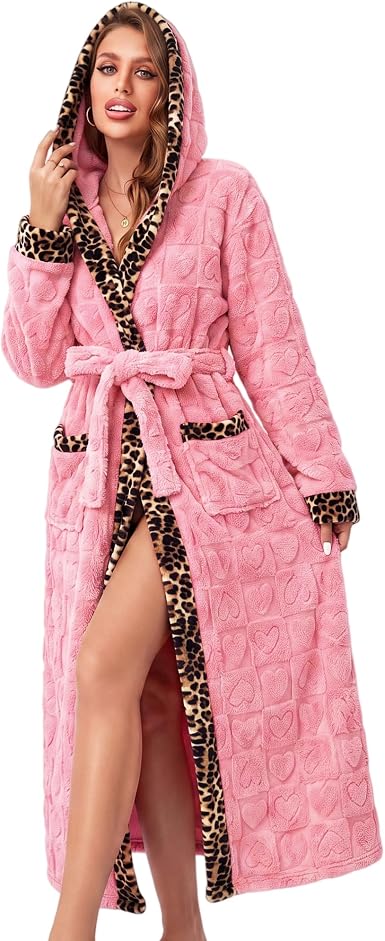 RONGTAI Women's Coral Fleece Long Robe Bathrobe, Jacquard