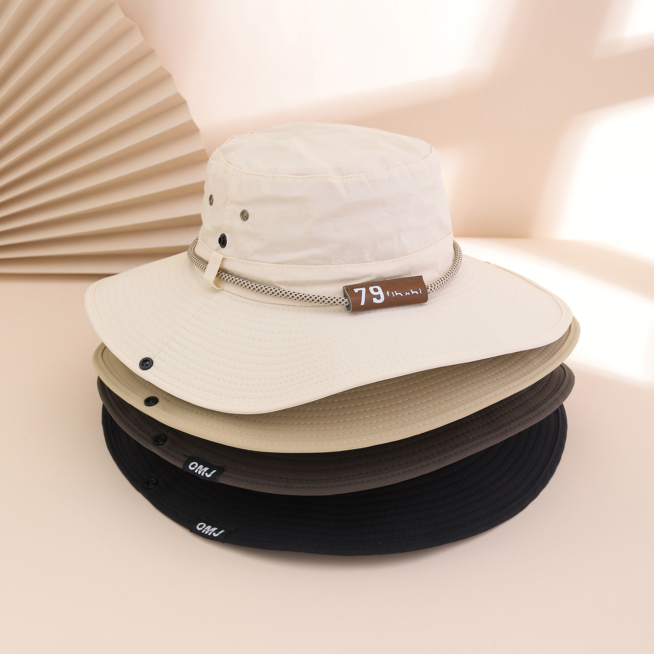 Plain-color Letter-pattern Leather Sun-protective Wide-brimmed Sunshade Outdoor Simple Style Fisherman Hat For Daily Commuting, Fishing, Mountain Climbing