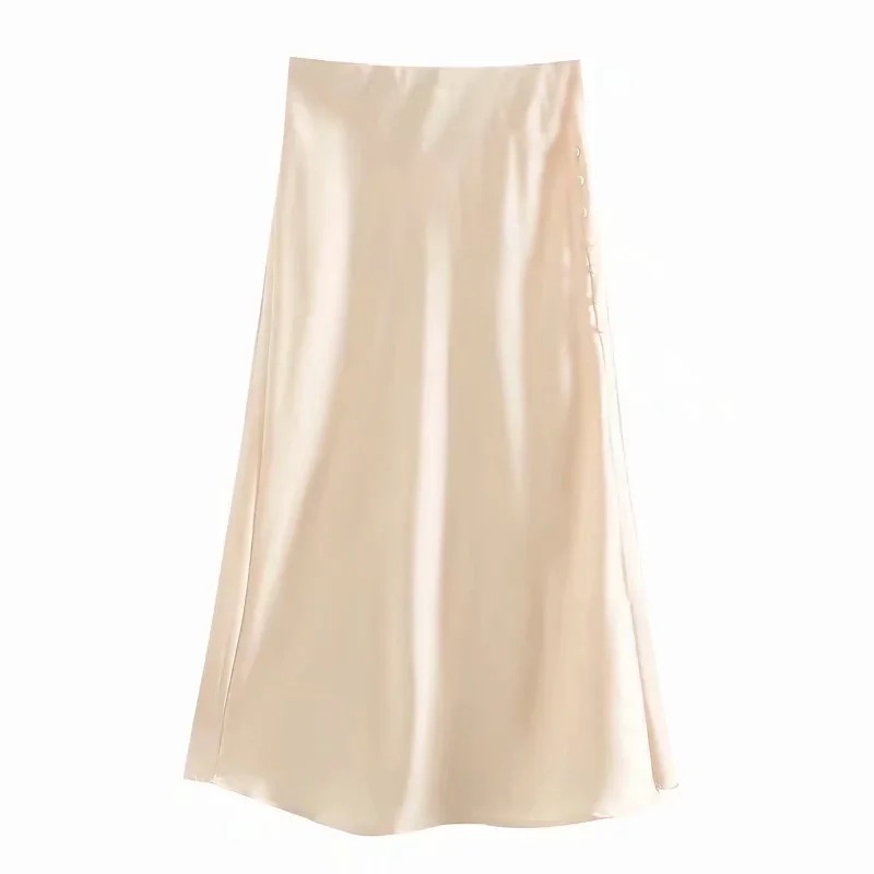 Title 7, Ladies Fashion Buttoned Slit Satin Skirt