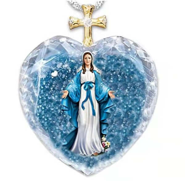 Madonna Of The Cross Pendant Crystal Heart Shape