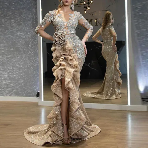 New Sexy Gold Sprinkle Trailing Party Dress for Ladies