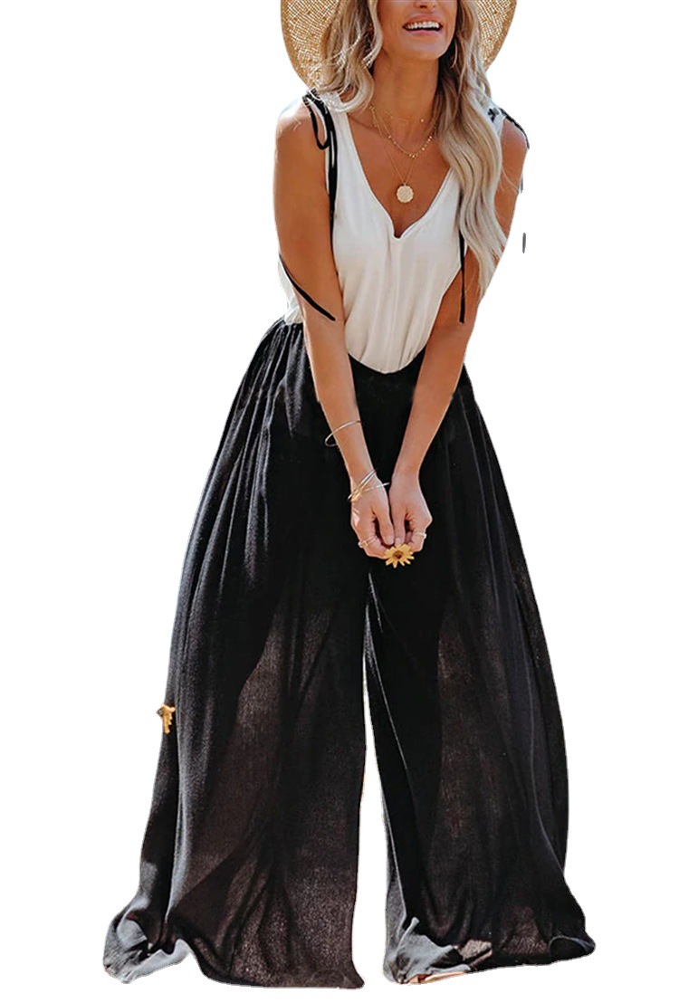 Women's Retro Casual Strap Wide Leg Fashion Trousers
