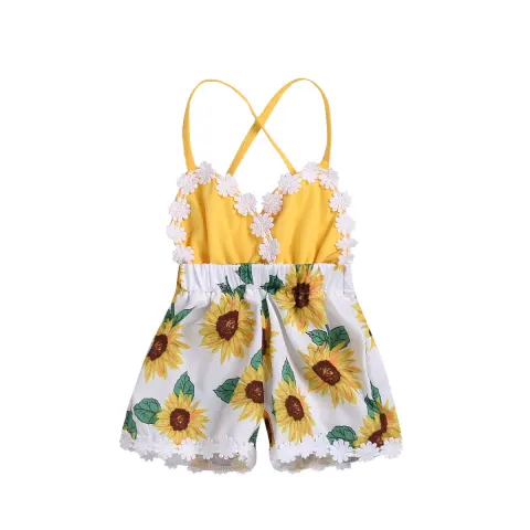 Children's Clothing Girls Baby Jumpsuits Children Sunflower Sling Lace