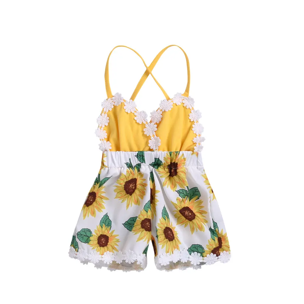 Children's Clothing Girls Baby Jumpsuits Children Sunflower Sling Lace